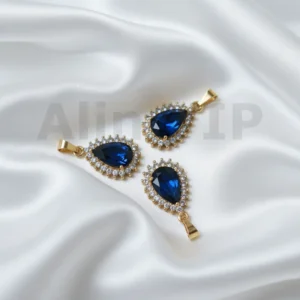Liontin teardrop biru desain halo permata zircon tenang damai elegan menawan LTW055