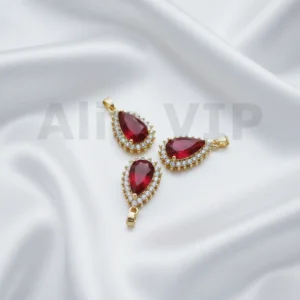 Liontin teardrop merah desain halo permata zircon berani mewah memikat hati LTW051