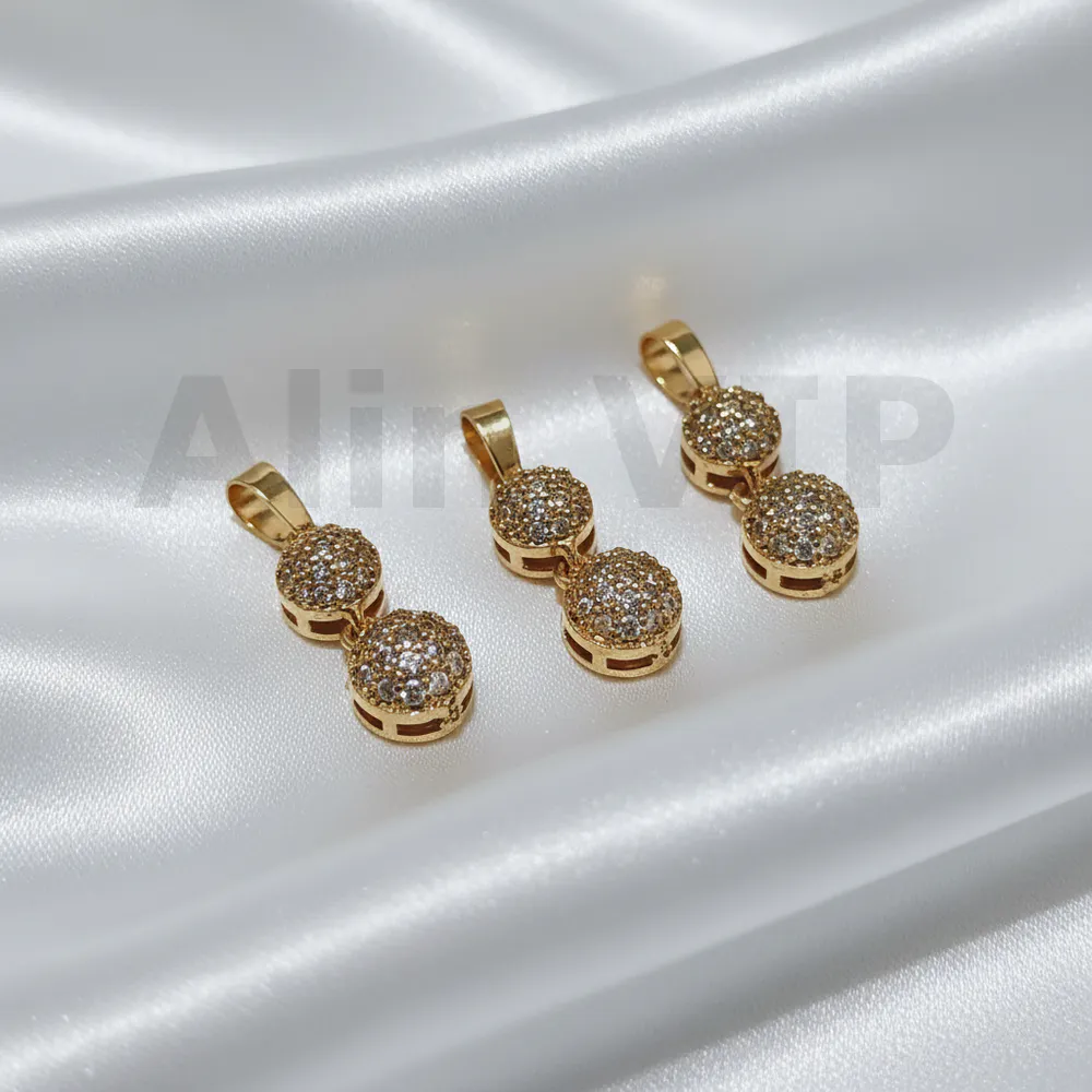 Liontin bulat susun bertingkat permata zircon unik tiga dimensi LTW037