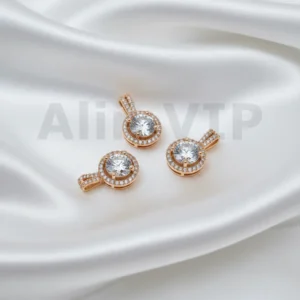 Liontin bulat desain halo permata zircon mewah klasik abadi LTW040