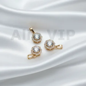 Liontin segi delapan octagon dengan desain halo permata zircon eksklusif LTW035
