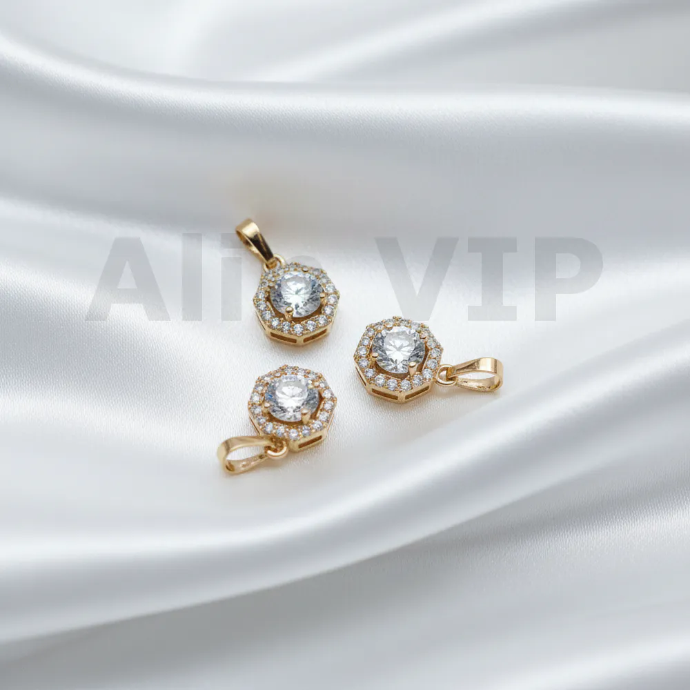 Liontin segi delapan octagon dengan desain halo permata zircon eksklusif LTW035