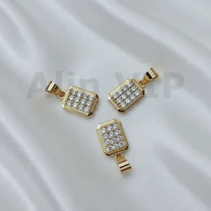 Liontin persegi panjang permata zircon pave tegas profesional elegan LTW036
