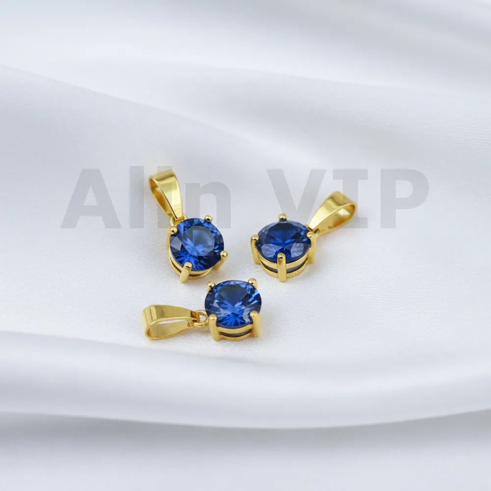 Liontin solitaire batu biru permata zircon tenang bijaksana elegan simpel LTW048