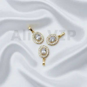 Liontin emas bentuk oval dengan desain halo permata zircon mewah LTW032