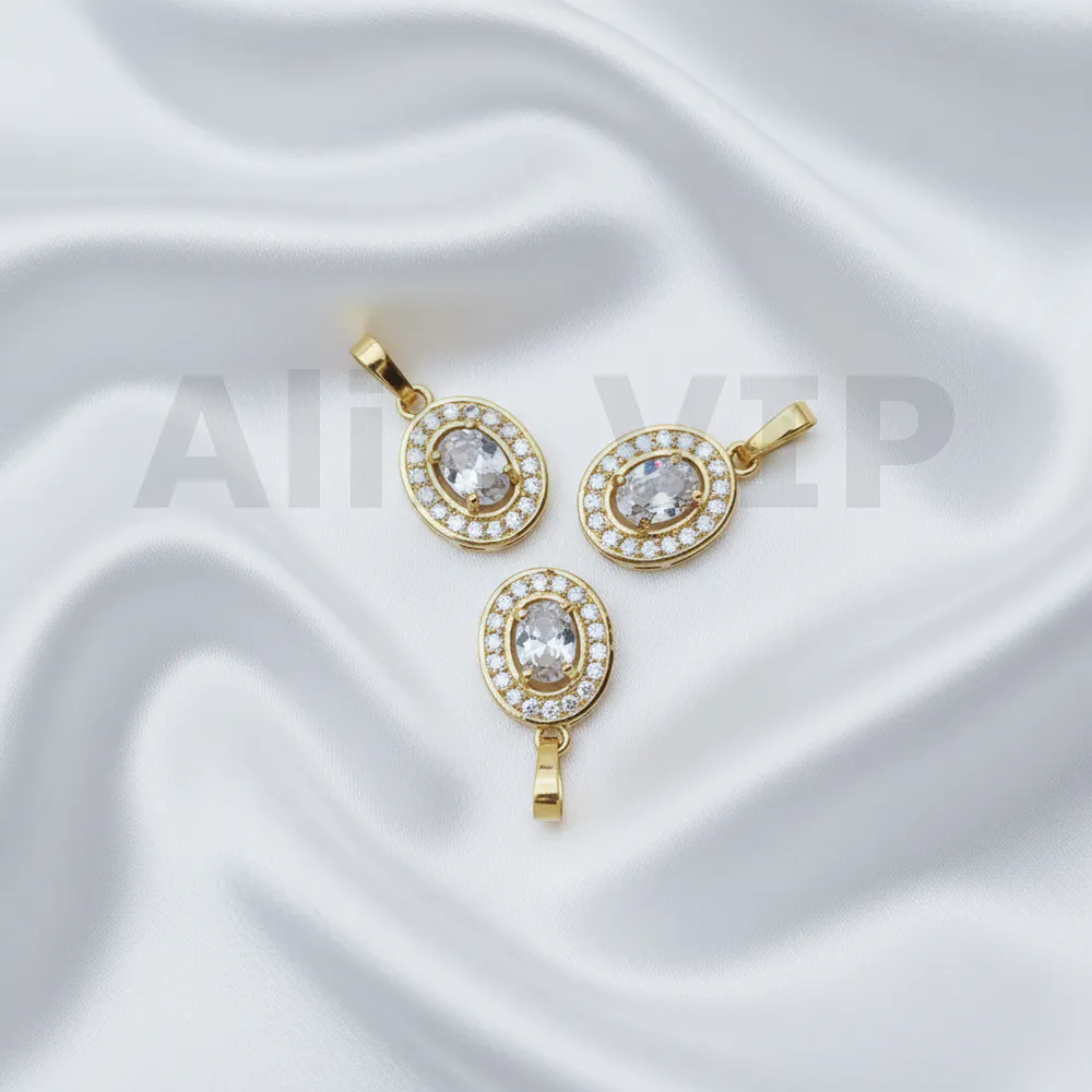 Liontin emas bentuk oval dengan desain halo permata zircon mewah LTW032