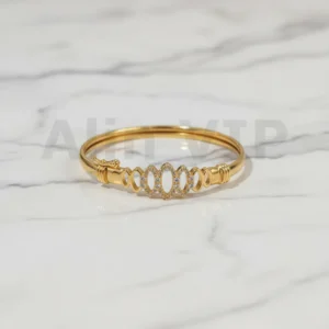 Gelang bangle lapis emas motif oval permata zircon desain modern minimalis ukuran diameter 6 cm GLB051