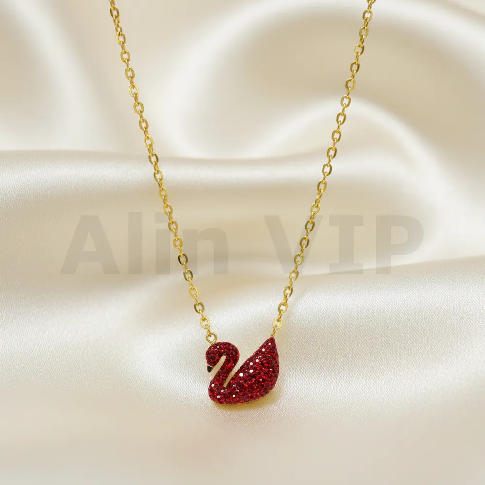 kalung gold liontin angsa swan full permata merah mewah klw057 alin vip
