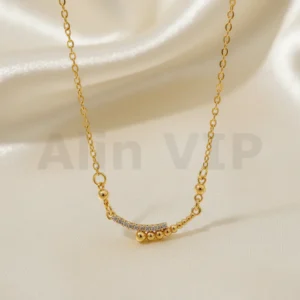 kalung gold liontin bar lengkung permata bola gold elegan klw087 alin vip