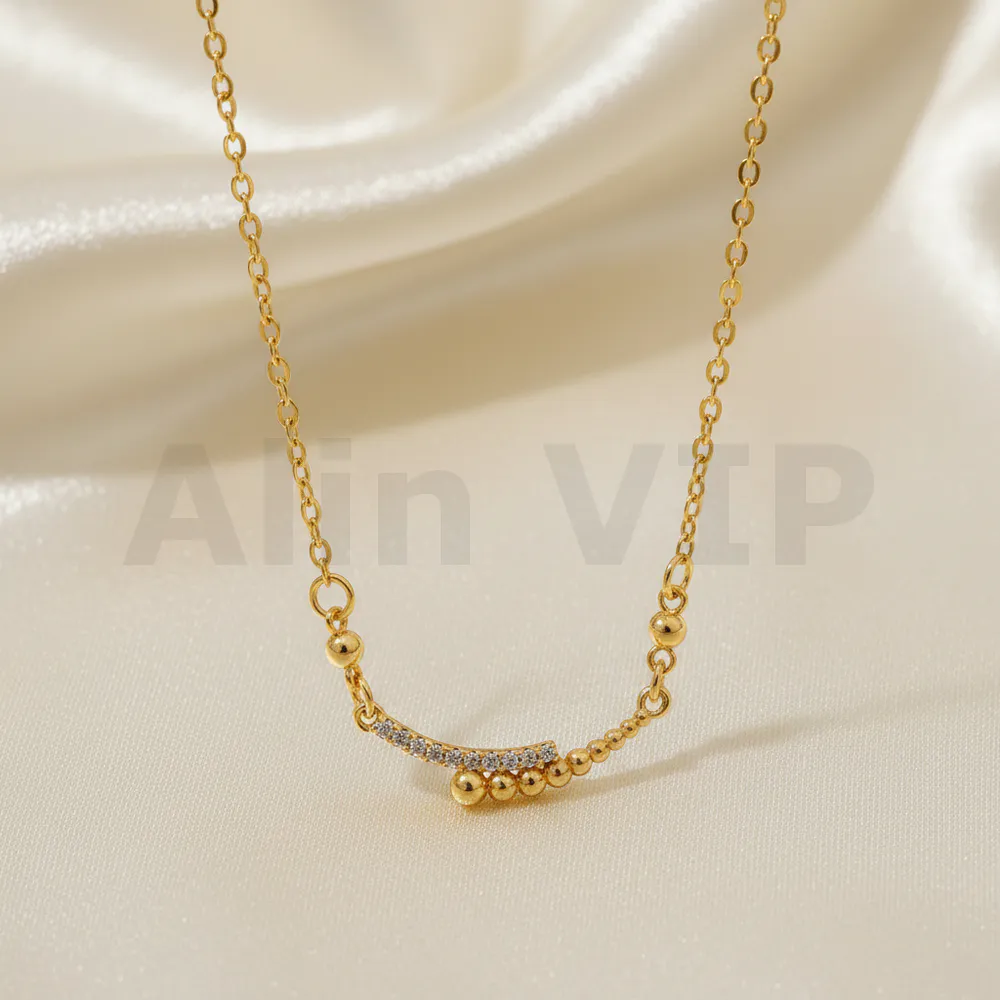 kalung gold liontin bar lengkung permata bola gold elegan klw087 alin vip