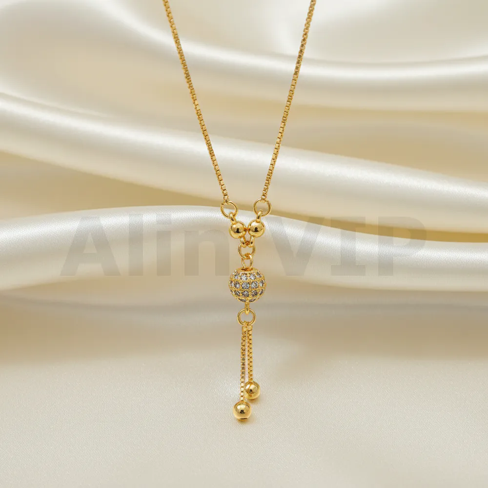 kalung gold liontin bola rumbai permata unik klw048 alin vip