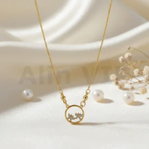 kalung gold liontin bulat dua bunga permata mewah klw013 alin vip