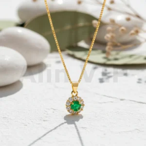 kalung gold liontin bulat dua lapis permata hijau klw110 alin vip