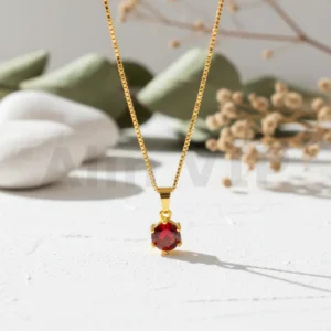 kalung gold liontin bulat kecil permata zircon merah klw113 alin vip