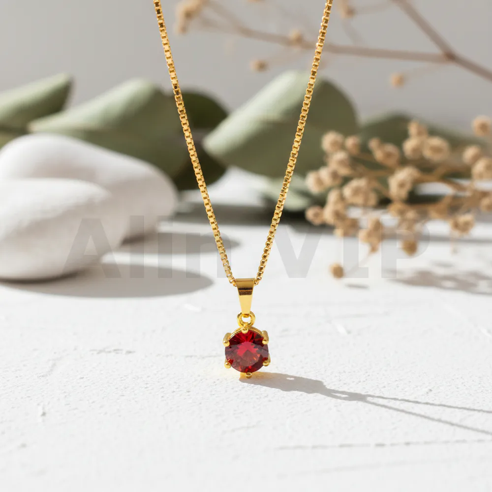 kalung gold liontin bulat kecil permata zircon merah klw113 alin vip