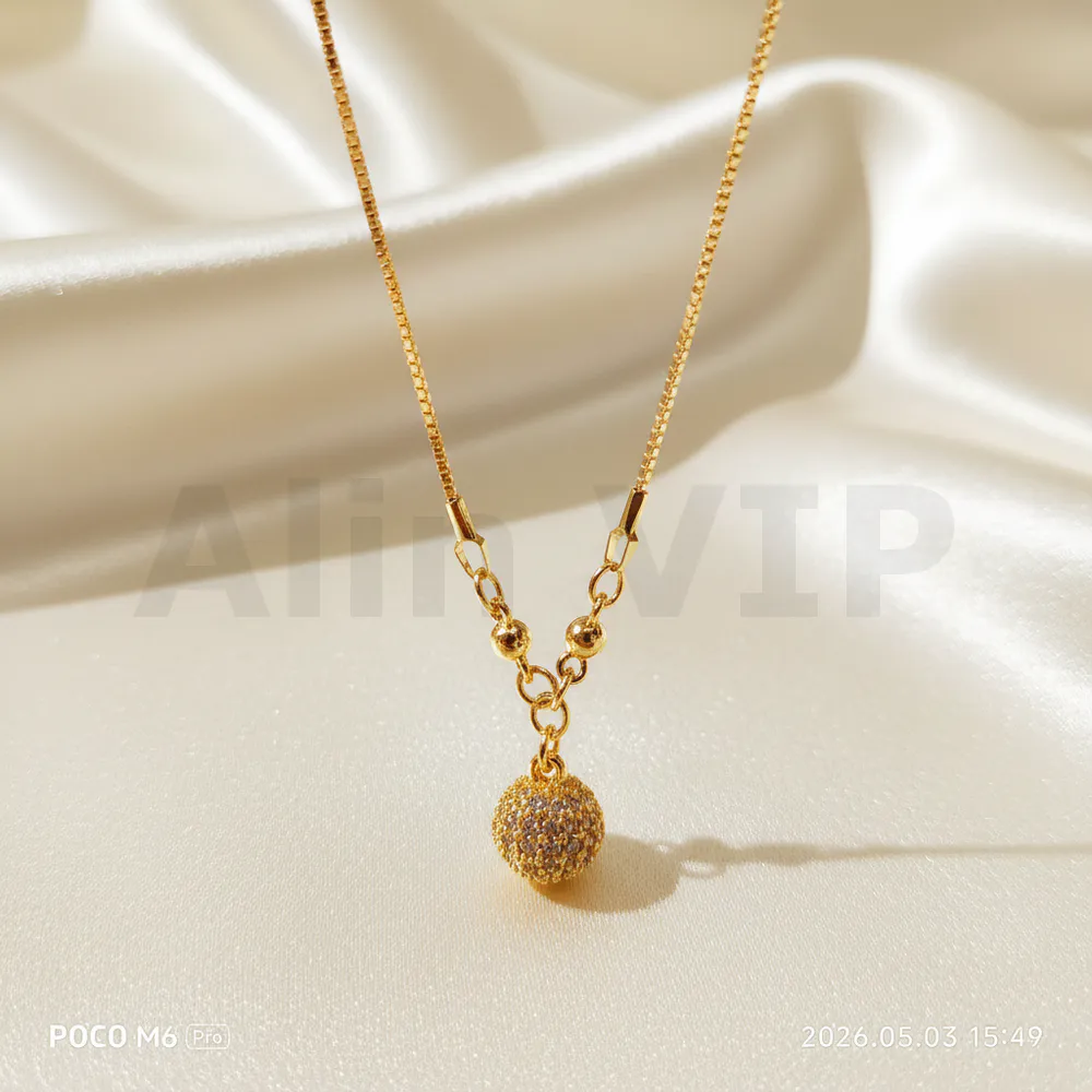 kalung gold liontin bola kristal full permata mewah klw044 alin vip
