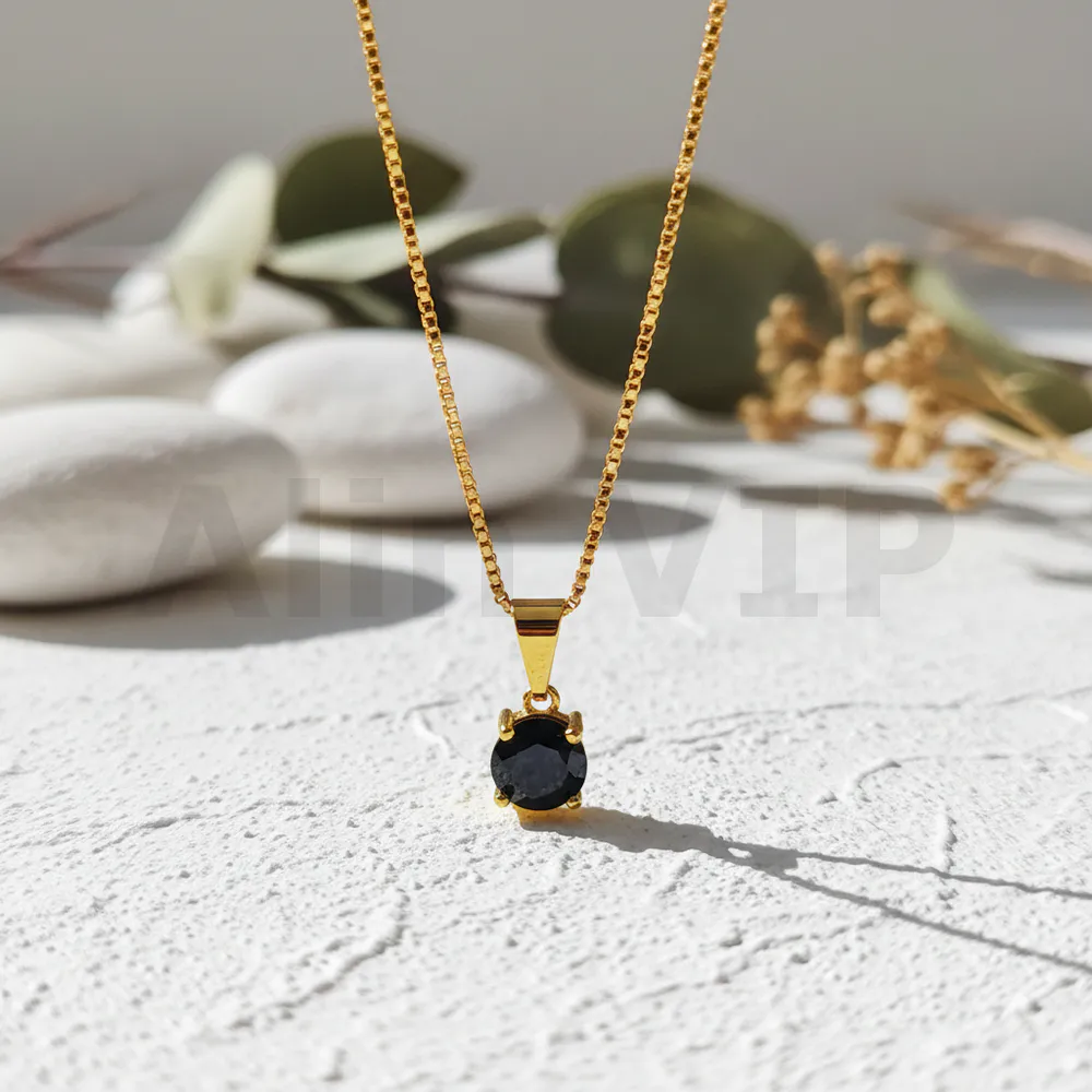 kalung gold liontin bulat permata hitam klw115 alin vip