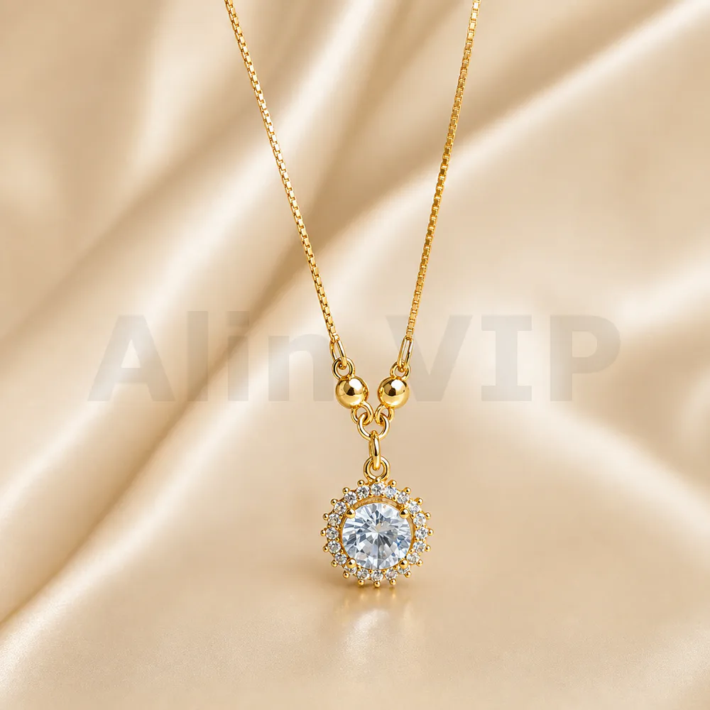 kalung gold liontin bulat permata mewah klw031 alin vip