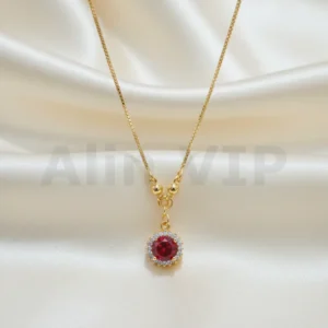 kalung gold liontin bulat solitaire permata merah elegan klw065 alin vip