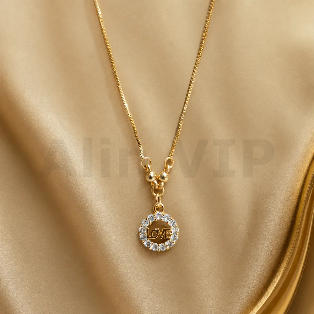 kalung gold liontin bulat tulisan love permata mewah klw019 alin vip