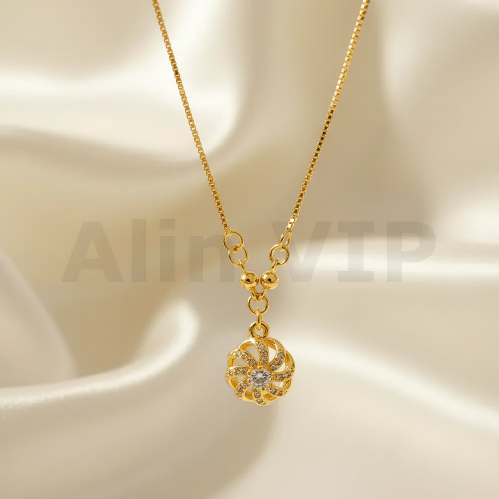 kalung gold liontin bunga matahari permata swirl ceria klw077 alin vip