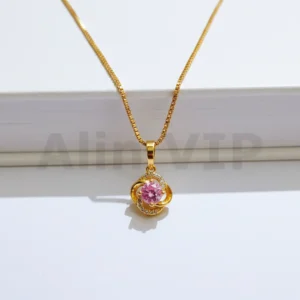 Kalung Gold Liontin Bunga Mawar Kuncup Permata Alin VIP KLW123 realpict