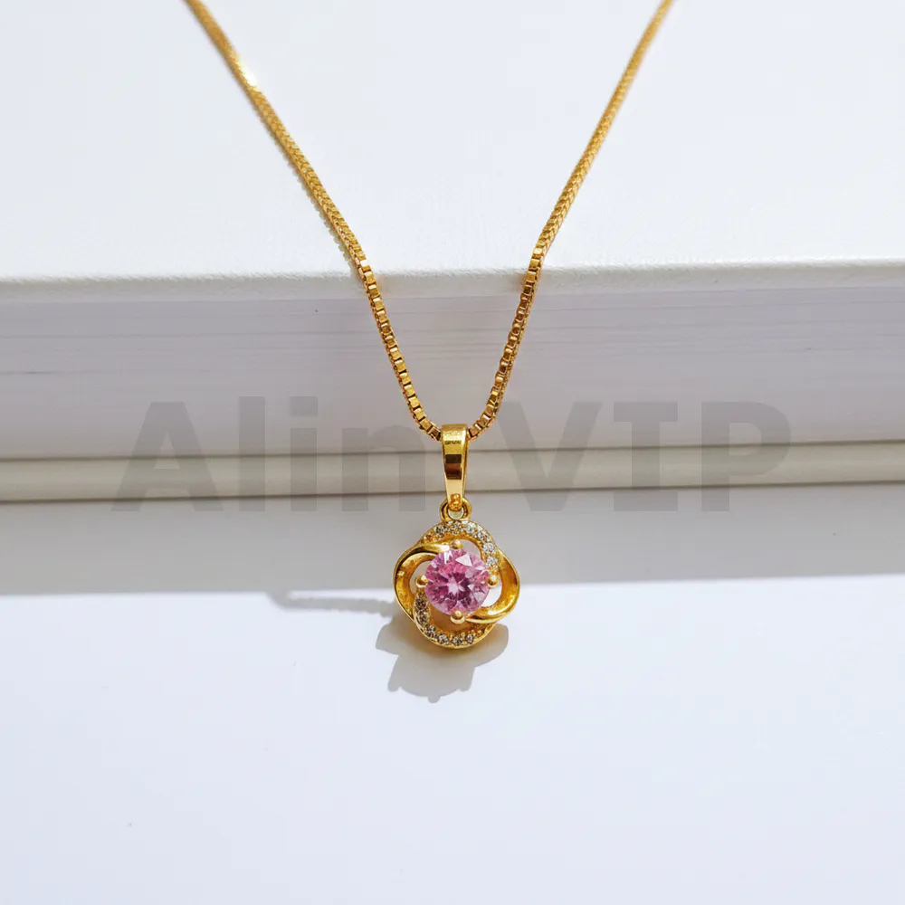 Kalung Gold Liontin Bunga Mawar Kuncup Permata Alin VIP KLW123 realpict