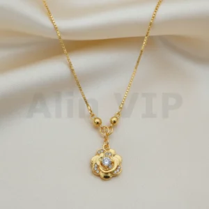 kalung gold liontin bunga mawar permata tengah romantis klw062 alin vip