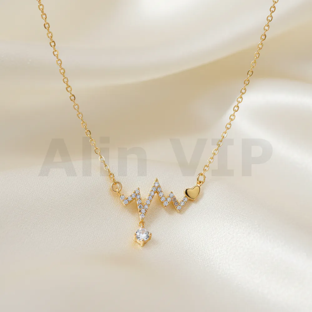 kalung gold liontin detak jantung heartbeat permata mewah klw016 alin vip