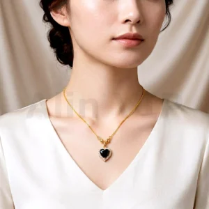 kalung gold liontin hati hitam elegan klw032 alin vip