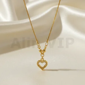 kalung gold liontin hati love hollow permata minimalis klw094 alin vip