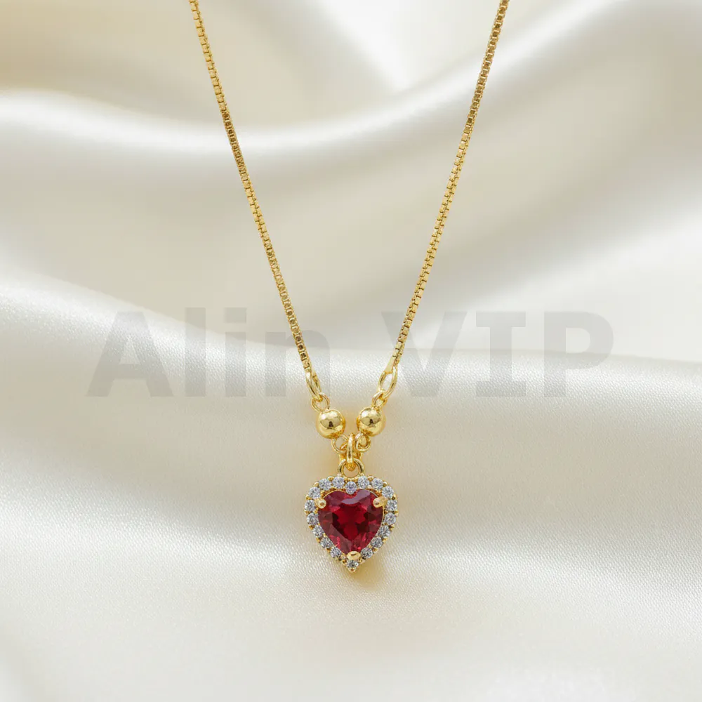 kalung gold liontin hati permata merah elegan romantis klw056 alin vip