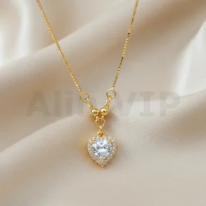 kalung gold liontin hati permata putih mewah bersih klw055 alin vip