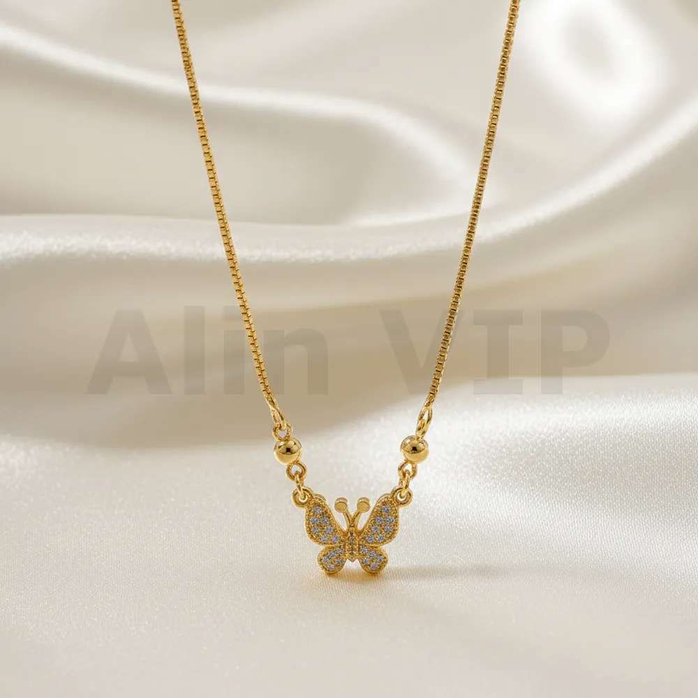 kalung gold liontin kupu kupu full permata kecil imut klw070 alin vip