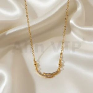 kalung gold liontin lengkung double line permata elegan klw085 alin vip