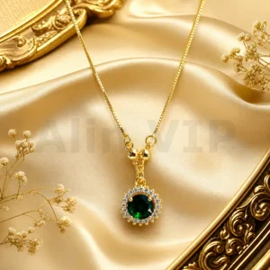 kalung gold liontin permata hijau emerald mewah klw010 alin vip