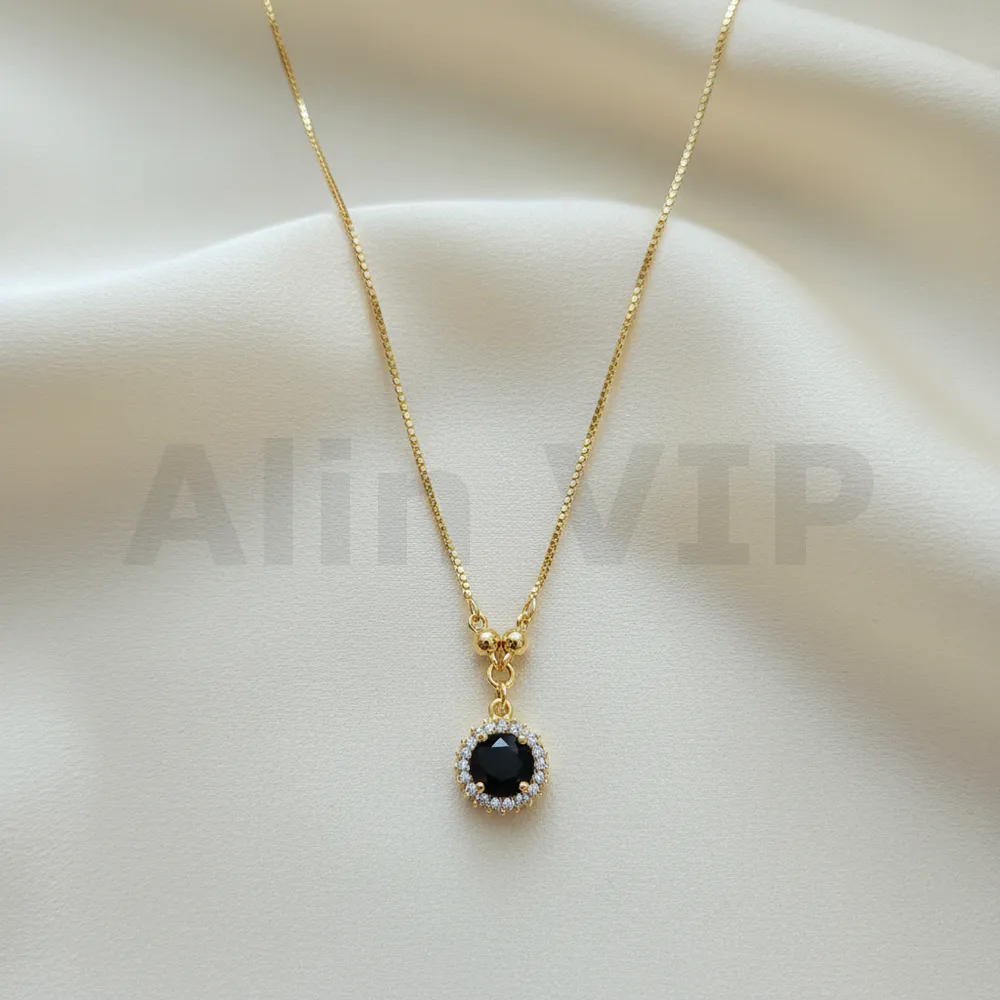 kalung gold liontin permata hitam black diamond mewah klw014 alin vip