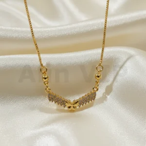 kalung gold liontin pita butterfly full permata mewah klw073 alin vip