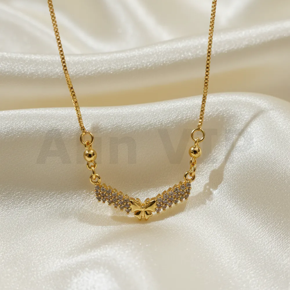 kalung gold liontin pita butterfly full permata mewah klw073 alin vip