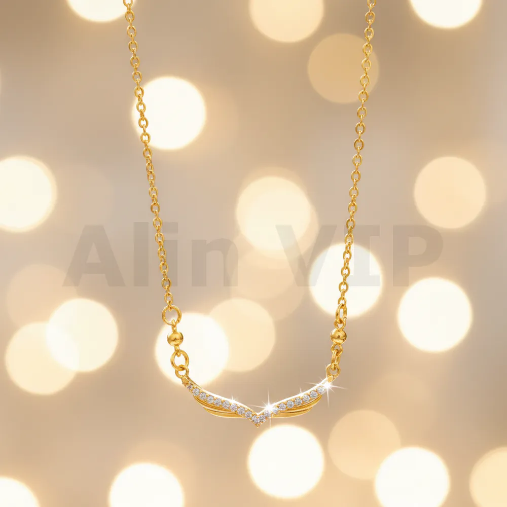 kalung gold liontin sayap v full permata mewah klw015 alin vip