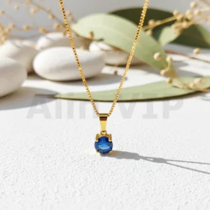 kalung gold liontin simpel soliter permata biru klw112 alin vip