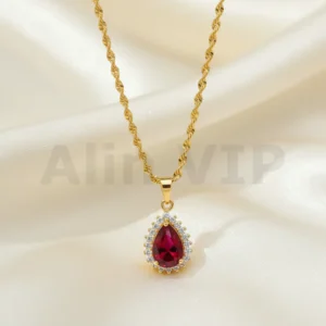 kalung gold liontin tetes air besar permata merah berani klw068 alin vip