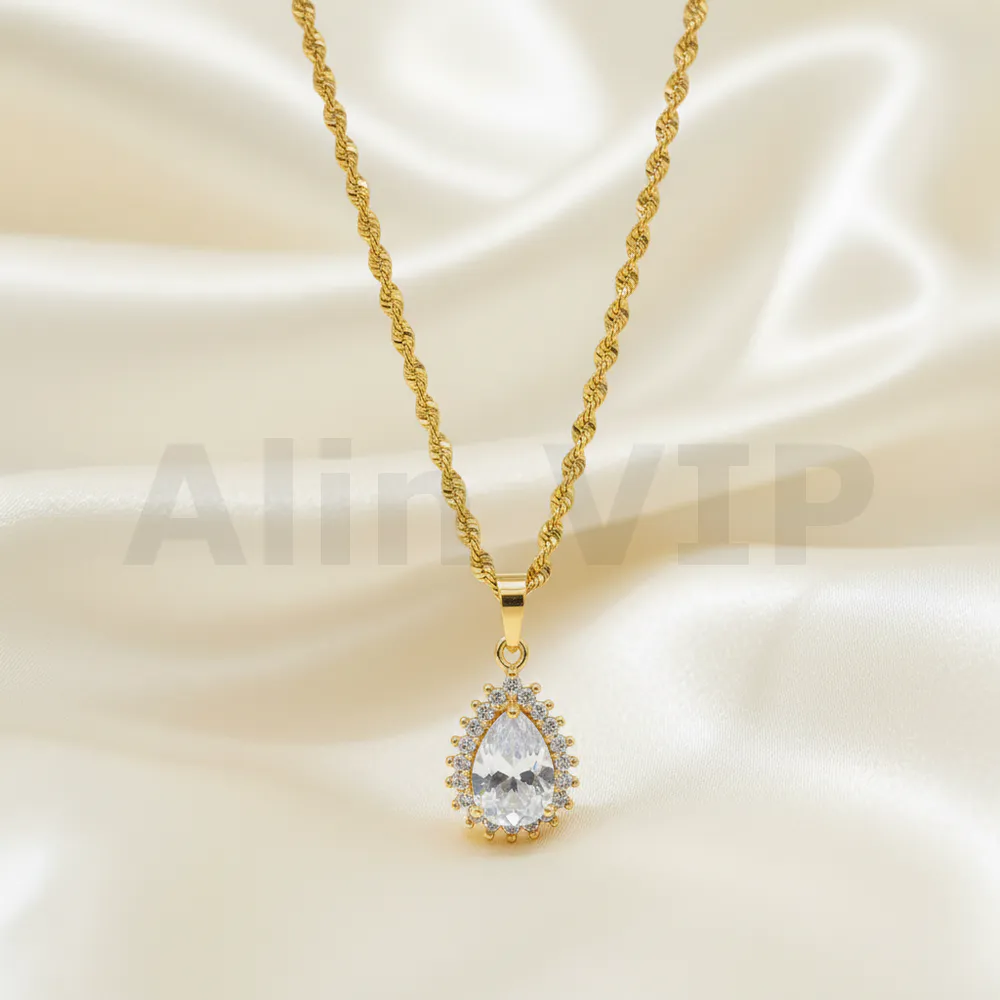 kalung gold liontin tetes air besar permata putih mewah klw067 alin vip