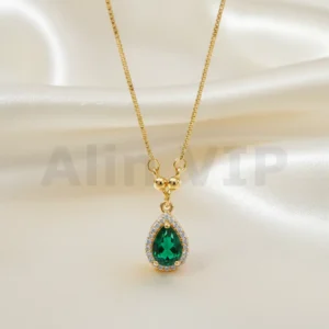 kalung gold liontin tetes air permata hijau segar klw051 alin vip