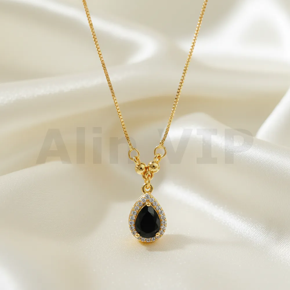kalung gold liontin tetes air permata hitam misterius klw054 alin vip