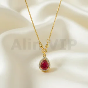 kalung gold liontin tetes air permata merah berani klw053 alin vip
