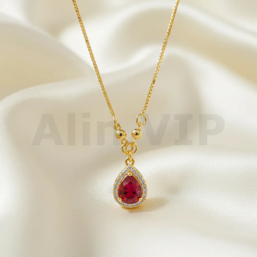 kalung gold liontin tetes air permata merah berani klw053 alin vip