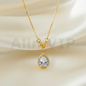 kalung gold liontin tetes air permata putih bersih klw052 alin vip