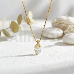 kalung gold liontin tetes air permata zircon klw120 alin vip