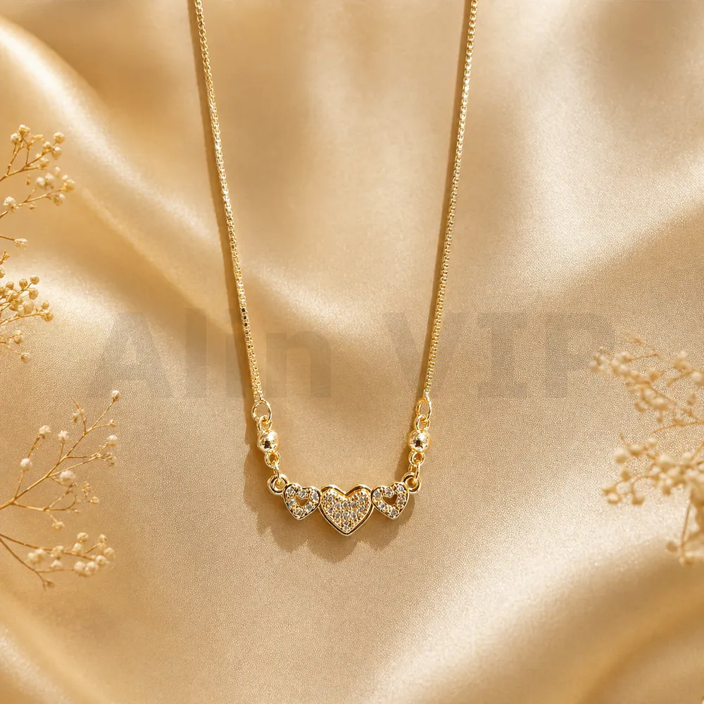 kalung gold liontin tiga hati jejer permata mewah klw018 alin vip